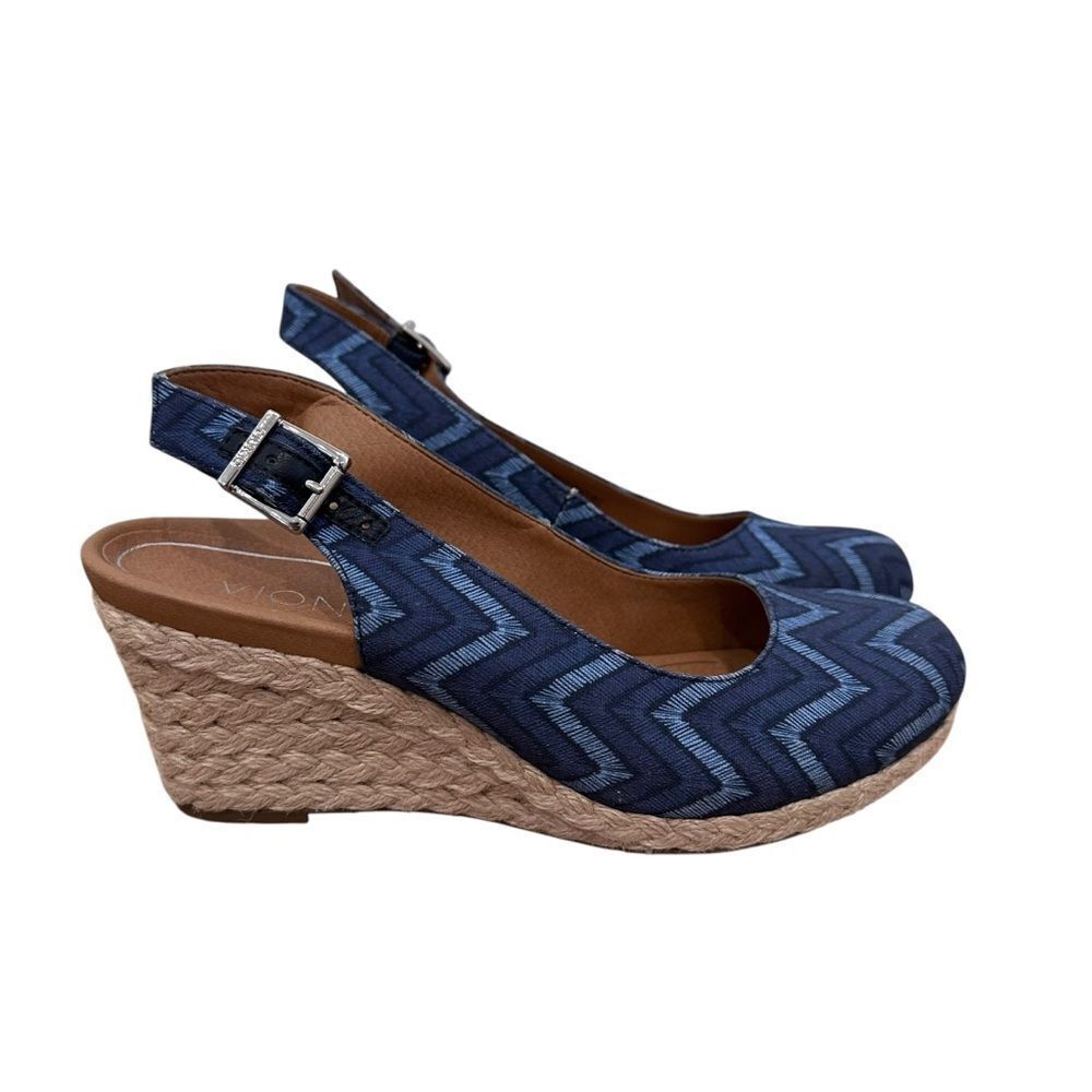 Vionic Aruba Coralina Slingback Wedge Espadrille Orthotic Arch Support Navy - Picture 2 of 7